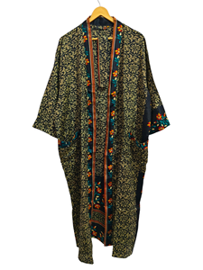 Robe indienne Floral soie Sari Kimono Vintage Sari Robe douce plage Robe de soirée indien fait à la main Kimono en soie - Product Image 4