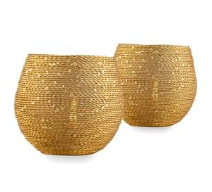 Ensemble de 2 bougeoirs votifs en fil métallique pour la maison et la décoration de Noël Vaisselle Pot à bougie rond fini or - Product Image 1