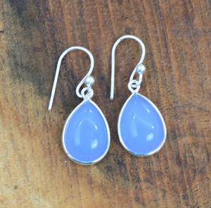 ต่างหูแบบห้อยแนววินเทจของผู้หญิงทำด้วยมือเงินแท้925ทำด้วยมือลายลูกแพร์คาลซิโดนีธรรมชาติ - Product Image 4