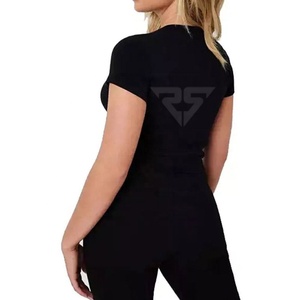 High Quality New Arrivals Long Sleeves <b>Top</b> T-Shirt Button Crop <b>Top</b> Solid Women Crop <b>Top</b> T-shirts - Product Image 2