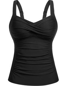 Black Solid <strong>Underwire</strong> <strong>Tankini</strong> Top for Women-Tummy Control Twist Front No Bottom 1 Piece Swimwear - Product Image 1