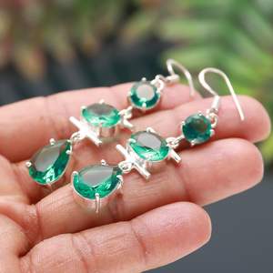 Pendientes de Apatita Facetada, Plata de Ley 925 Chapada en Oro, Gema Verde Linda, Joyería Solitaria Hecha a Mano para Fiesta de Aniversario - Product Image 2