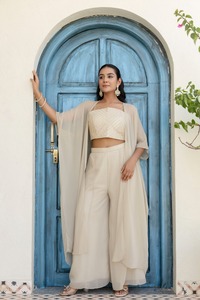 Georgette gotta patti ชุดอินเดียแบบ3ชิ้น, ชุดอินเดียชาติพันธุ์พร้อมที่จะสวมใส่ชุดปาร์ตี้แฟชั่นชั้นนำ shrug Palazzo ฤดูหนาว - Product Image 4