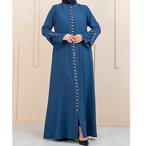 Abaya classique ouverte, modeste et simple, ornée de glands - Aura lavande, vente en gros, pour femmes musulmanes, 100% coton, mousseline, couleur unie - Product Image 4