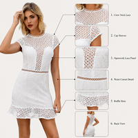 Robe Courte Blanche en Dentelle Ajourée pour Femme, Manches Courtes, Col Rond, Coupe Ajustée – Fabricant de Vêtements Personnalisés OEM
