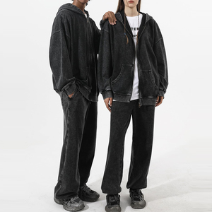 Alta calidad Street Wear Acid Wash Winter Zip Up Hoodie para hombres 100% Material de algodón hecho hombres sudaderas con cremallera - Product Image 5