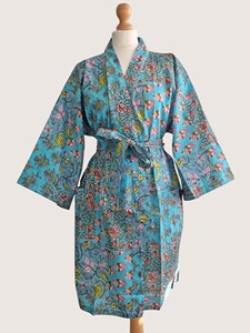 Bata Larga hasta la Rodilla con Estampado Floral para Mujer, Manga Larga, Cuello en V, 100% Algodón Suave, Estilo Casual para Primavera, Cierre con Cordón - Product Image 1