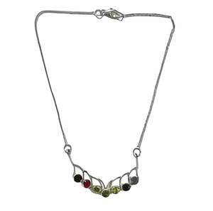 Collar de múltiples piedras preciosas, collar de cadena de moda Chapado en plata de forma redonda de Plata de Ley 925 para regalo, boda y compromiso - Product Image 1