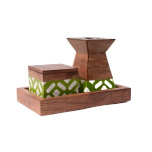 Modern Style Arabic Bakhoor Incense <b>Burner</b> Set Gold Polished <b>Wood</b> Mabkhara and Tray <b>for</b> Religious Incense Burning - Product Image 1