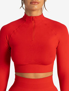 Soutien-gorge de sport respirant et haut court à manches longues pour femme, personnalisable en gros, vêtements de sport actifs doux et vierges pour la gym - Product Image 1