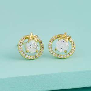 Boucles d'oreilles créoles tendance vintage religieuses 192700 avec étoile, perle et diamant en acier inoxydable et alliage de zinc pour fêtes et cadeaux - Product Image 1