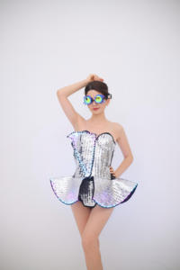 Trajes de Club de Baile para Mujer, Monos Brillantes de Manga Larga, Ropa de Club con Pedrería a la Moda para Fiestas - Product Image 6