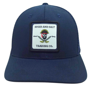 Sombrero de camionero azul marino con parche tejido personalizado Malla trasera estructurada Gorra de 6 paneles Cierre ajustable Gorras de moda Streetwear OEM Vietnam - Product Image 2