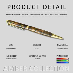 Bolígrafo de giro hecho a mano de lujo, madera estabilizada, ancho de escritura de 0,7mm, artículos promocionales de gama alta, Colección ámbar - Product Image 2
