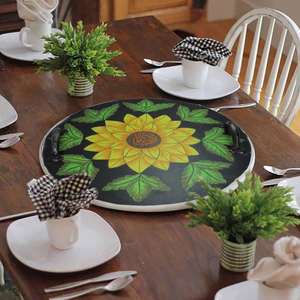 New Handcrafted Acacia Wood Tray with Minimalist Bright Floral Design with Handles Tabletop Vase for <b>Home</b> Entertaining Gift - Product Image 3