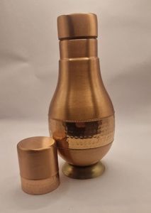 Metal <b>Wave</b> Modern Design Hammered Copper Bottle Matt Finished Barware Kitchen Sustainable Direct Drinking Water Tumblr Style Lid - Product Image 5