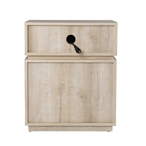 Table de chevet en bois clair avec étagère ouverte et tiroir - Product Image 4