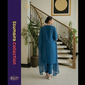 Ssumaira presenta elegante traje bordado de 3 piezas Salwar Kameez Dupatta | Ropa paquistaní festiva Anarkali - Product Image 5