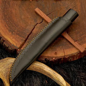 Couteau artisanal en cuivre San Mai Damas avec manche en résine, pour la chasse et le camping, avec étui en cuir - Product Image 4