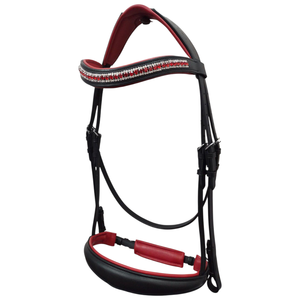 ADIBA OVERSEAS Mejor Lujo Rojo Negro 3 Filas Crystal Brow Band Acolchado Anatómico Inglés Brida Flash Noseband Premium Horse - Product Image 5