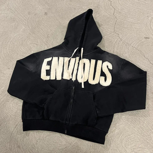 Ensemble de survêtement personnalisé pour hommes, avec doublure en polaire 100% coton, survêtement, jogging, appliqué avec patch vieilli, ourlet brut - Product Image 3