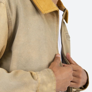 Chaqueta vaquera de trabajo lavada recortada hecha a medida OEM, chaqueta vintage de diseñador con logotipo personalizado para exteriores para hombre, fabricada por Isha Industry - Product Image 5