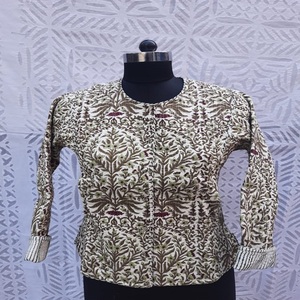 Chaquetas Cálidas de Invierno para Mujer de Alta Calidad con Cierre de Botones Cubiertos, Bolsillos Delanteros, Chaqueta Nehru con Estampado de Bloques, Chaquetas Boho - Product Image 1