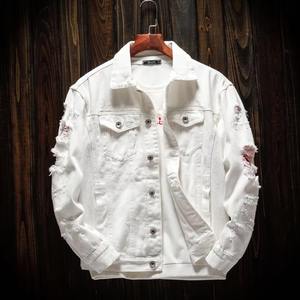 Chaqueta vaquera desgastada con precio al por mayor para hombre, abrigo vaquero blanco rasgado, manga larga informal, pedido OEM disponible Vintage - Product Image 6