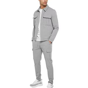 Ensemble de jogging cargo pour hommes, survêtement respirant, uni, teint, léger, polyester/coton avec grande poche - Product Image 6