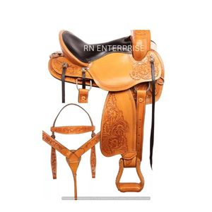 Ensemble de selle Western de qualité supérieure 10-18 taille cuir marron avec couleur noire véritable accessoire d'équitation - Product Image 1