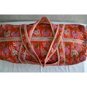 Indian Hand Block Print Boho Quilted Cotton Duffle <b>Bag</b> Floral Travel <b>Weekender</b> Lightweight Luxury Shoulder <b>Bag</b> <b>for</b> <b>Women</b> - Product Image 5