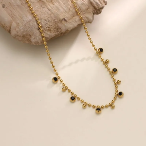 Collar de Cadena con Cuentas de Vidrio Coloridas de Moda, Chapado en Oro de Acero de Titanio, Cadena de Acero Inoxidable 304 para Joyería de Moda - Product Image 4