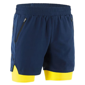 Shorts de sport respirants pour hommes, double couche, en polyester et élasthanne, avec logo personnalisé - Vêtements de plage, fitness athlétique - Product Image 5