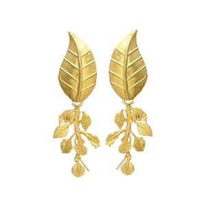 New arrival Gold plated long earrings leaf design earring brass earrings classic design for women and girl - Product Image 1