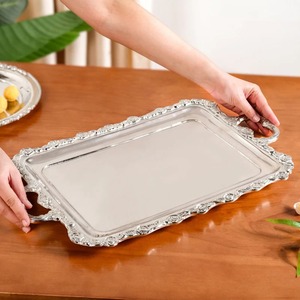 Plateau en argent décoratif, style de table luxueux, plateau à gâteau esthétique, vaisselle élégante, mise en place de la table à manger - Product Image 4