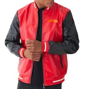 Fabricant OEM Veste universitaire en PU personnalisée de haute qualité pour hommes, veste universitaire en cuir brodée, manches en cuir, veste universitaire Letterman d'hiver à l'avant - Product Image 1