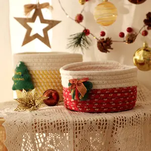 New Christmas Candy Storage Basket Decoration Santa Claus Storage Basket Woven Bamboo Christmas Gift Basket