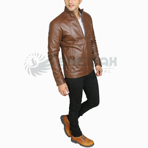 Chaqueta de cuero Vintage para hombre, soporte clásico para moto, cierre de cremallera, acabado resistente, forro suave para clima frío, estilo informal, parte delantera - Product Image 6