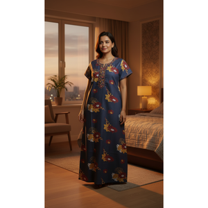 Camisón Largo con Estampado Floral de Diseño Alpino para Mujer, Tela Suave y Transpirable con Bordado y Bolsillo Lateral, Talla XS - Product Image 1