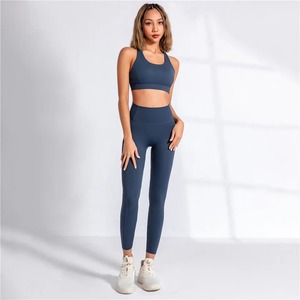 Logo personnalisé imprimé prêt à l'emploi stock de haut élastique doux serré pour femme 2 pièces ensemble de yoga grande taille ensemble de fitness et de gym pour femme - Product Image 6