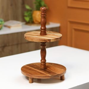 Base para Pastel de Madera Maciza de Dos Niveles con Encanto Rústico, Perfecta para Decorar, Exhibir y Servir Pasteles - Product Image 4