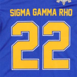 SGR Football Jersey Tee - Royal 100% Polyester Sigma Gamma Rho T-Shirt Logo de l'équipe imprimé sur les vêtements de sororité avant et arrière - Product Image 5