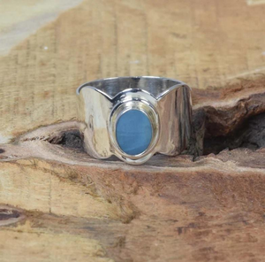 แหวนโอปอลเอธิโอเปียสีน้ำเงินธรรมชาติ ทำด้วยมือ เงินแท้ 925 เครื่องประดับพลอยสำหรับผู้หญิง ของขวัญวันเกิดเดือนตุลาคม ของขวัญวันครบรอบ - Product Image 2