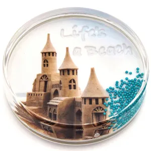 Life's a Beach Souvenirs castle design Liquid filled Acrylic Paperweight, shake the floating Pearls to fill in the hided Message