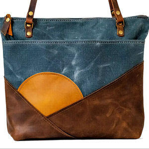 Venta al por mayor de producción personalizada reutilizable mujer moda bolso de mano algodón lona cuero ASA personalizable cuero amanecer 2017 - Product Image 1