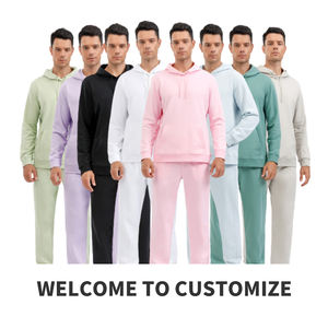 Ensemble de survêtements personnalisés 2 pièces 320GSM 100% coton vert clair vierge pantalon de survêtement et sweat à capuche pour hommes - Product Image 2