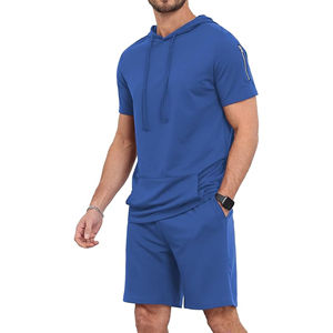 Men Athletic Apparel Set Featuring Hooded T-Shirt and <b>Shorts</b> Breathable and Comfortable for Warm Weather Fitness and <b>Travel</b> - Product Image 2
