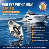Anneau en D en acier inoxydable 316 avec base diamantée de 100 mm (4 pouces) pour bateau, yacht, quincaillerie marine