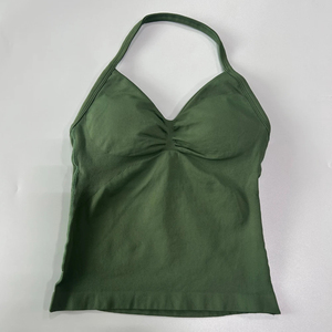 Top de tiras de palangre sin logotipo para mujer, camisetas sin mangas de Yoga sin costuras, sujetador incorporado, ropa de gimnasio sin espalda, camiseta sin mangas, Top de entrenamiento - Product Image 4