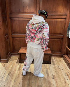 500gsm Custom Logo Mens Acid Wash Sun Faded Distressed Patches Hoodies Embroidery Oversized Boxy Zip up Hoodie for Men - Product Image 3